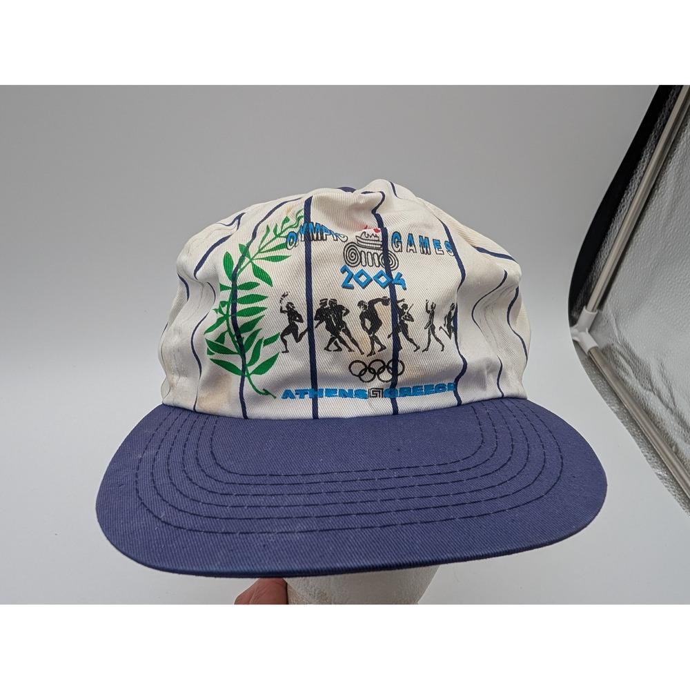 Vintage 2004 Athens Greece Olympic Games Pinstripe Snapback Hat Blue White